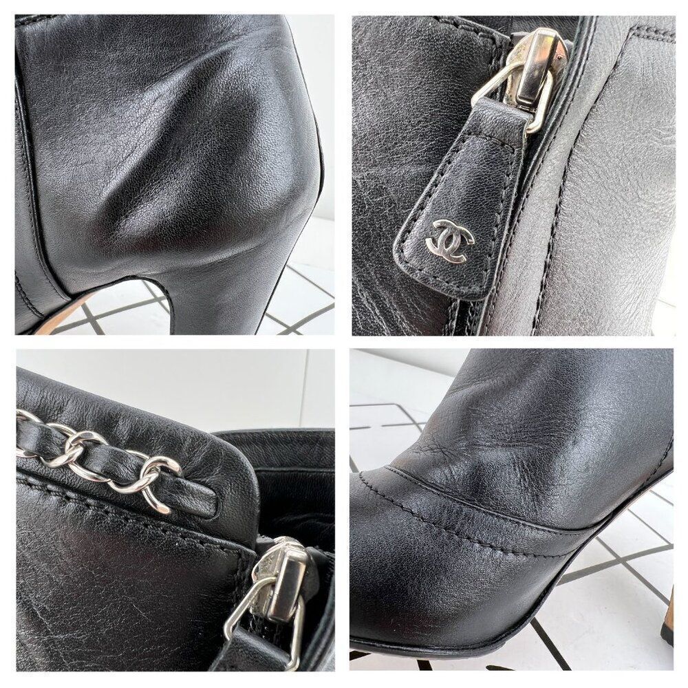 Chanel Lambskin Leather Chain Ankle Heel Boots in Black Size 41C - Picture 11 of 14